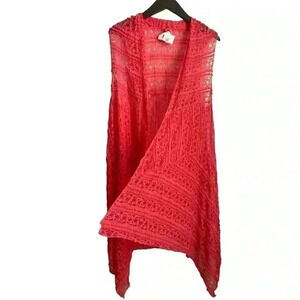 🦋 Honeyme NWT Sleeveless Duster Kimono in Coral Size Large Ruffle Lace